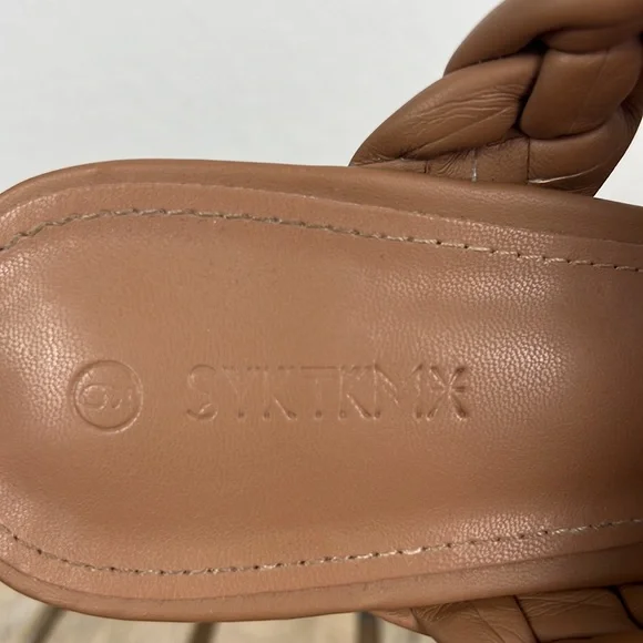 Vintage Syktkm Sandal Womens Shoes 8 Braided Strappy Slip On Brown Preowned - Picture 8 of 10